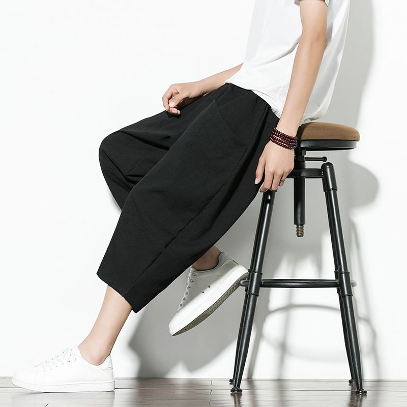 YIKES - Effen Capri Baggy Broek met Trekkoord Taille