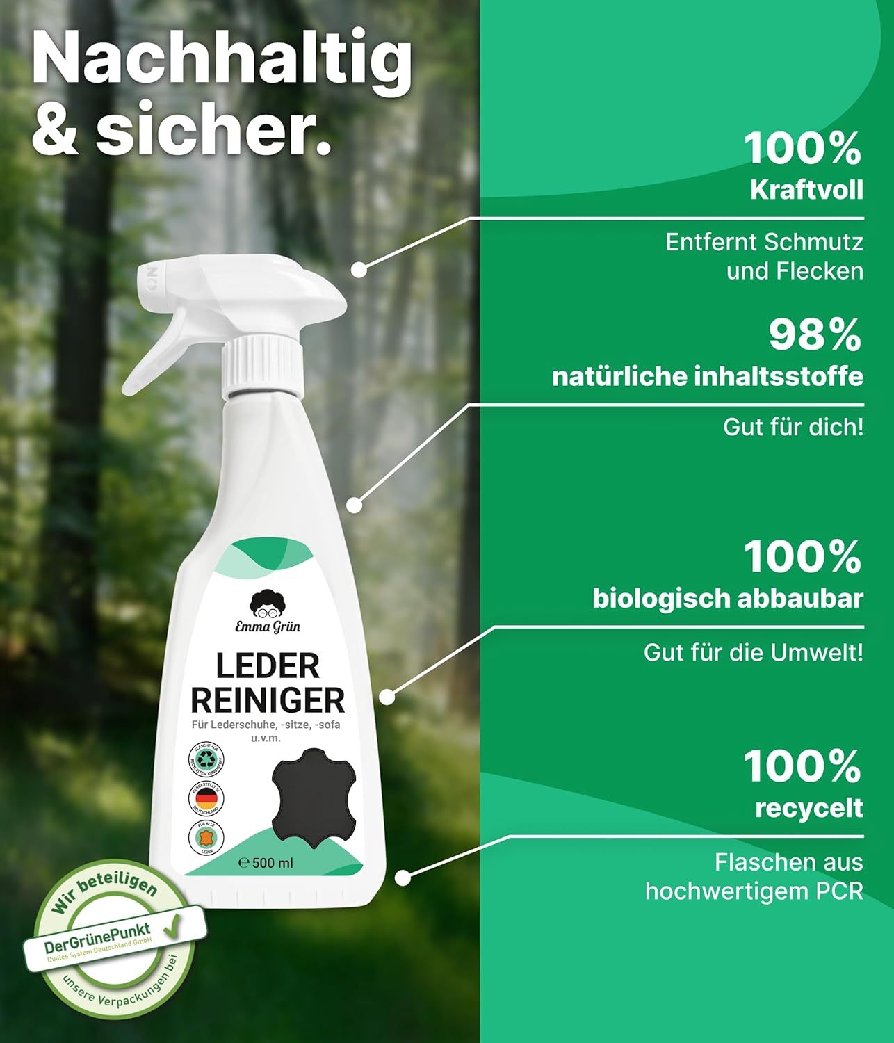 Emma Grün® Lederreiniger für Kunst- & Wildleder inkl. Wildlederbürste