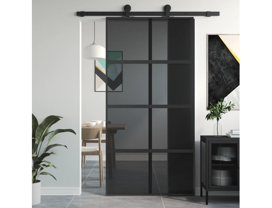 VIDAXL - Porte verre Porte coulissante noir 102,5x205 cm verre trempé aluminium
