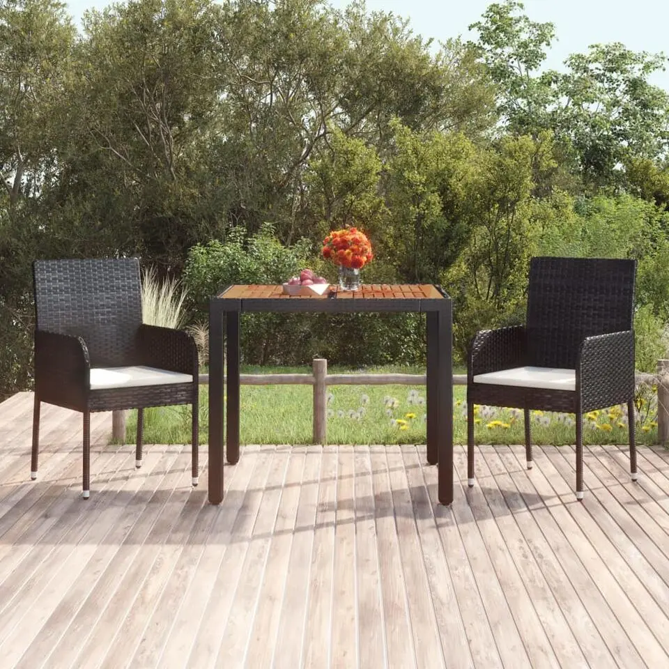 vidaXL - Tuintafel Met Houten Blad - Zwart - Poly rattan - 90 x 90 x 75 cm