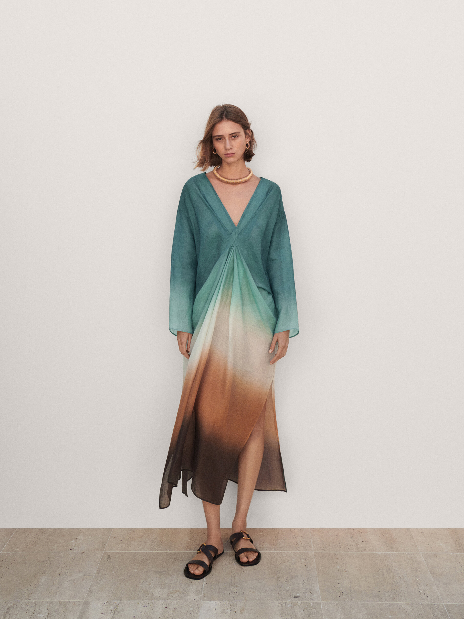 Vestido túnica com pregas graduadas - TURQUESA