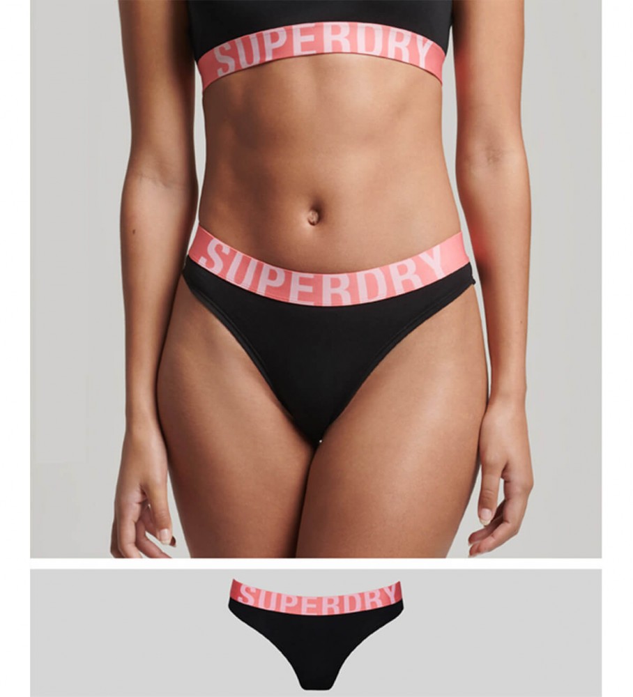 Calcinha de biquíni Superdry Organic Cotton Big Logo preta