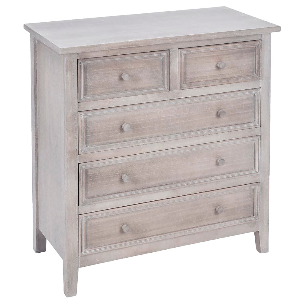 Commode CHARME 5 tiroirs bois blanchi 72.5x81x34.5cm - ATMOSPHERA