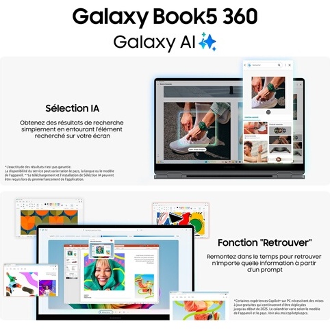 PC portable Samsung Galaxy Book5 360 écran tactile 15,6'' FHD Copilot+PC Intel Core Ultra 7 16 Go RAM 512 Go SSD Anthracite