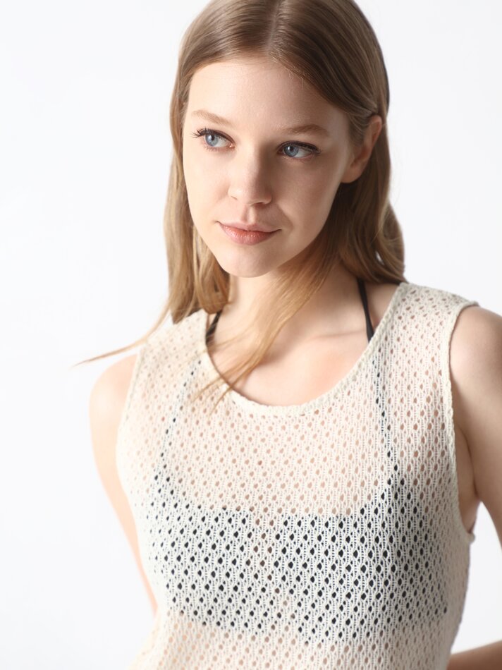 Vestido midi de malha - Branco-creme