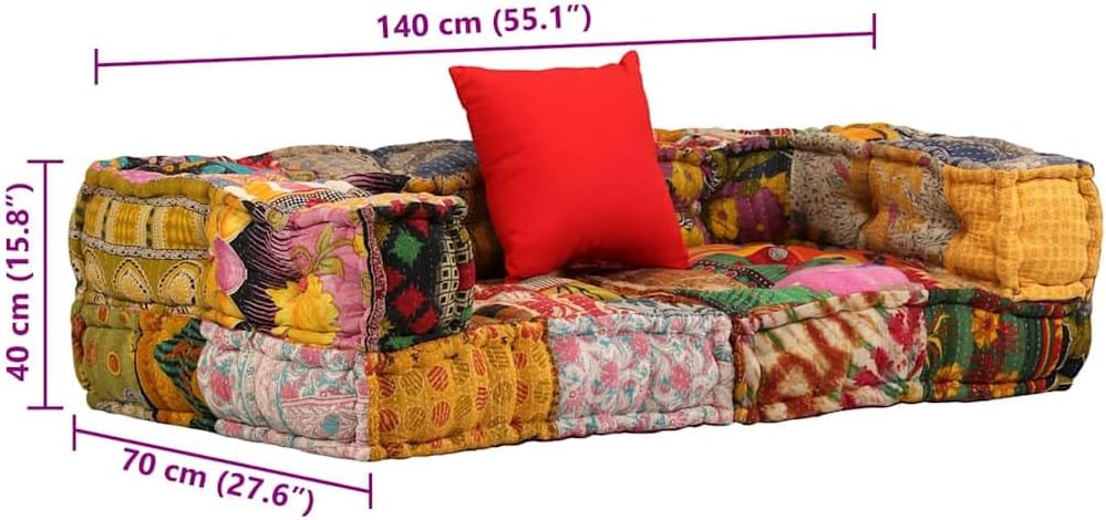 vidaXL Pouf 2-Sitzer Modular Patchwork Stoff Bodenkissen Sitzpouf Lounge Sofa