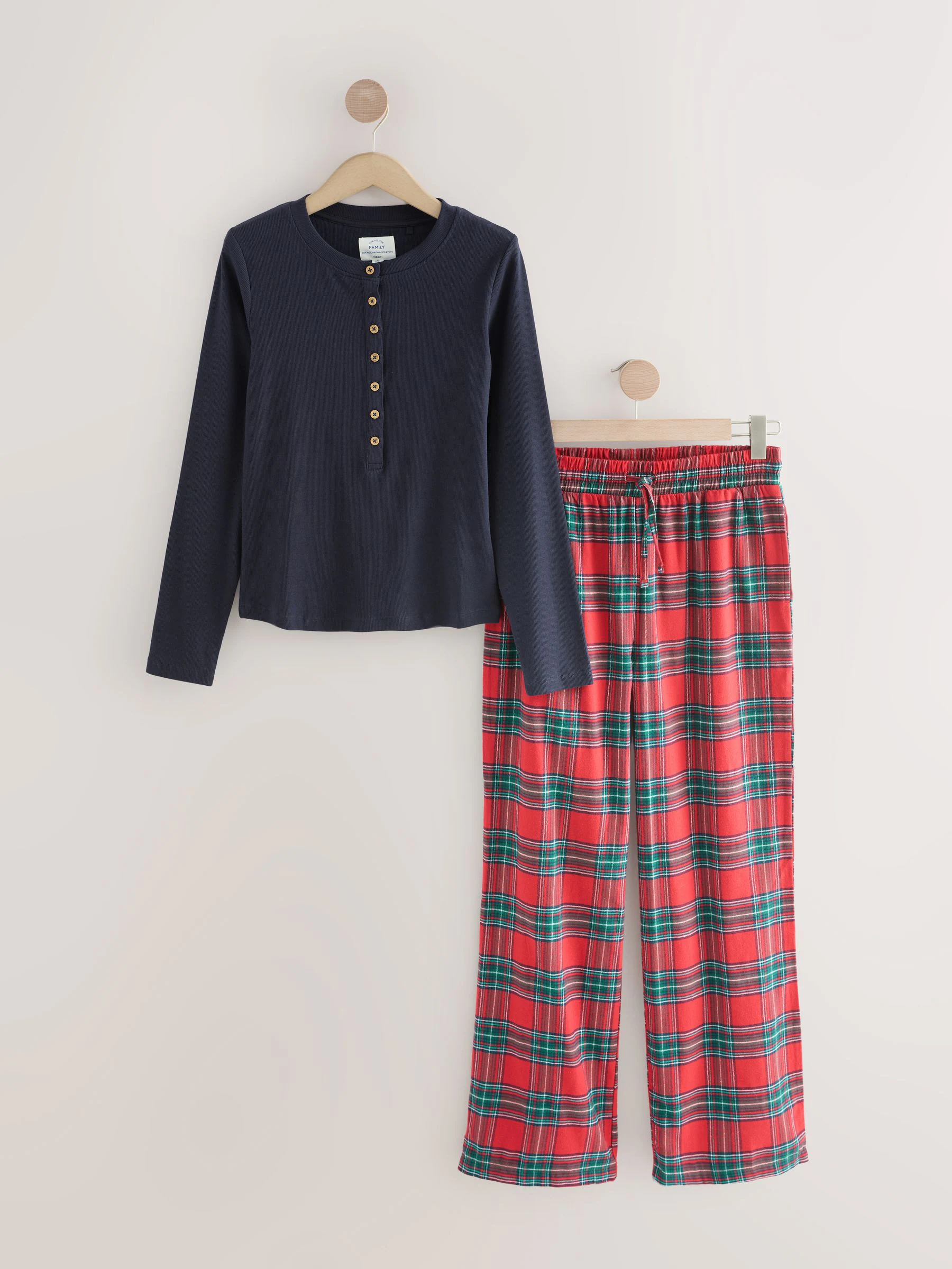 Rood met Schotse ruit - Matching Family Kerstmis pyjama met lange mouwen