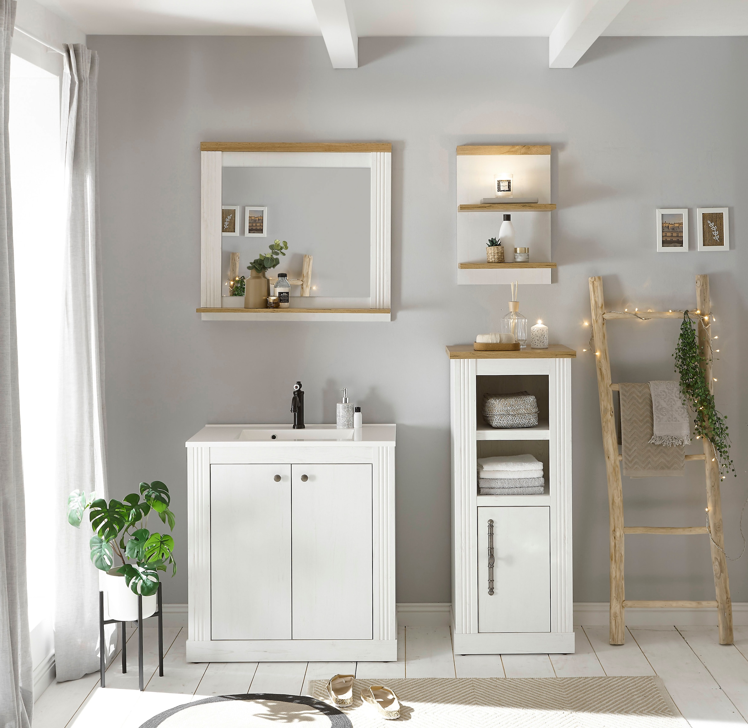 Home affaire Waschtisch »WESTMINSTER, Waschbeckenunterschrank inkl. Waschbecken, Metallgriffe« 1 Stk. tlg. in 2 Farben verfügbar, mit Stauraum, inkl. Waschbecken, Breite 80 cm