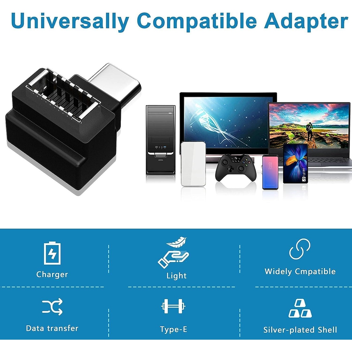 NÖRDIC Type E hunn til USB-C hann 90 graders vinklet adapter