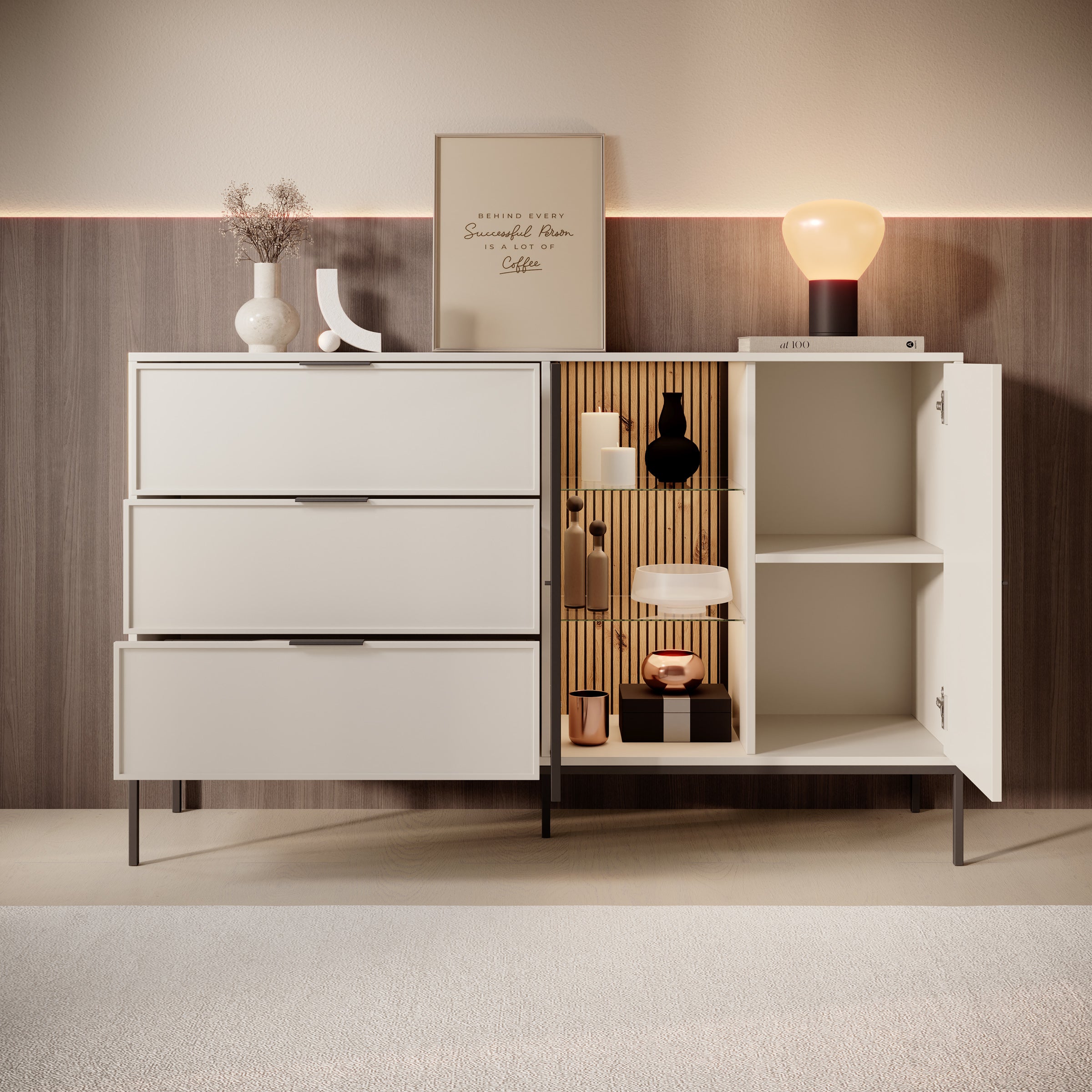 Dominica - Dressoir - Beige - 150x40x92 cm