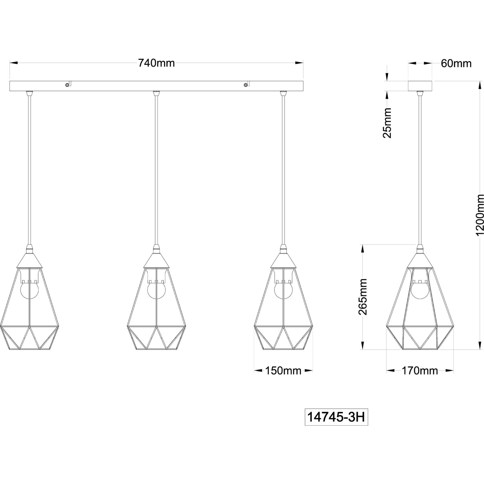 Hängeleuchte Grid, 3-flammig