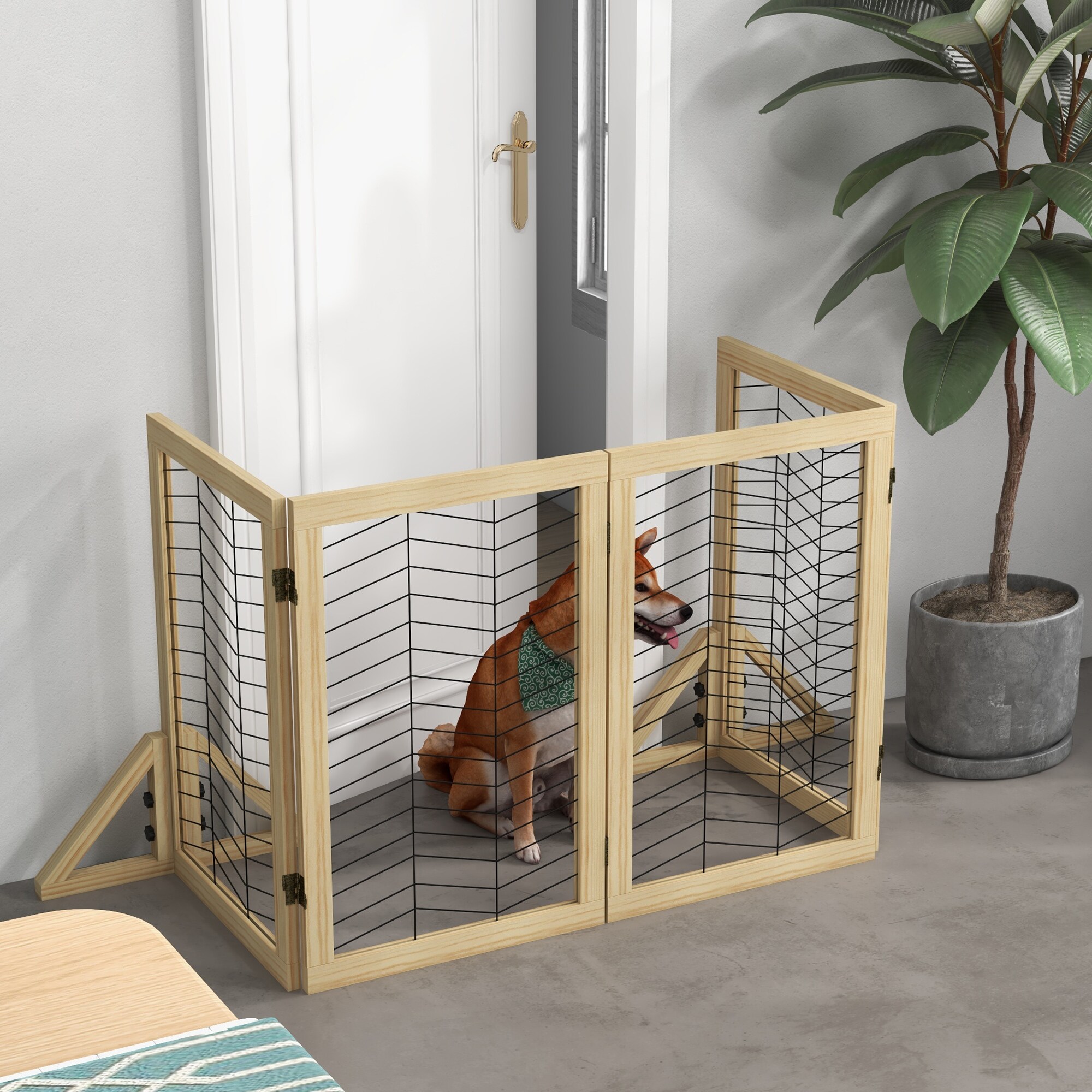 PawHut Hundetürgitter mit 4 Elementen natur 187L x 44B x 70H cm