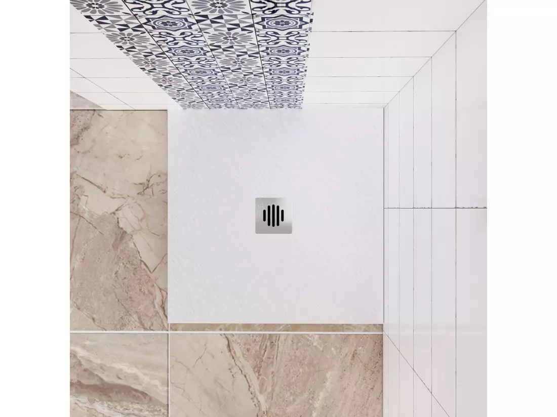Aica receveur de douche carré Blanc 80x80x3cm，Extra plat antidérapant,Receveur extra-plat à poser ou à encastrer avec une grille en inox