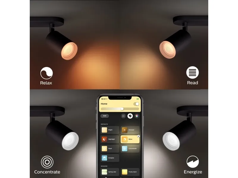 Philips Hue White and Color Ambiance Fugato - Spotlys - LED-lyspære x 4 - GU10 - total: 22.8 W - klasse A  - 16 millioner farver - sort