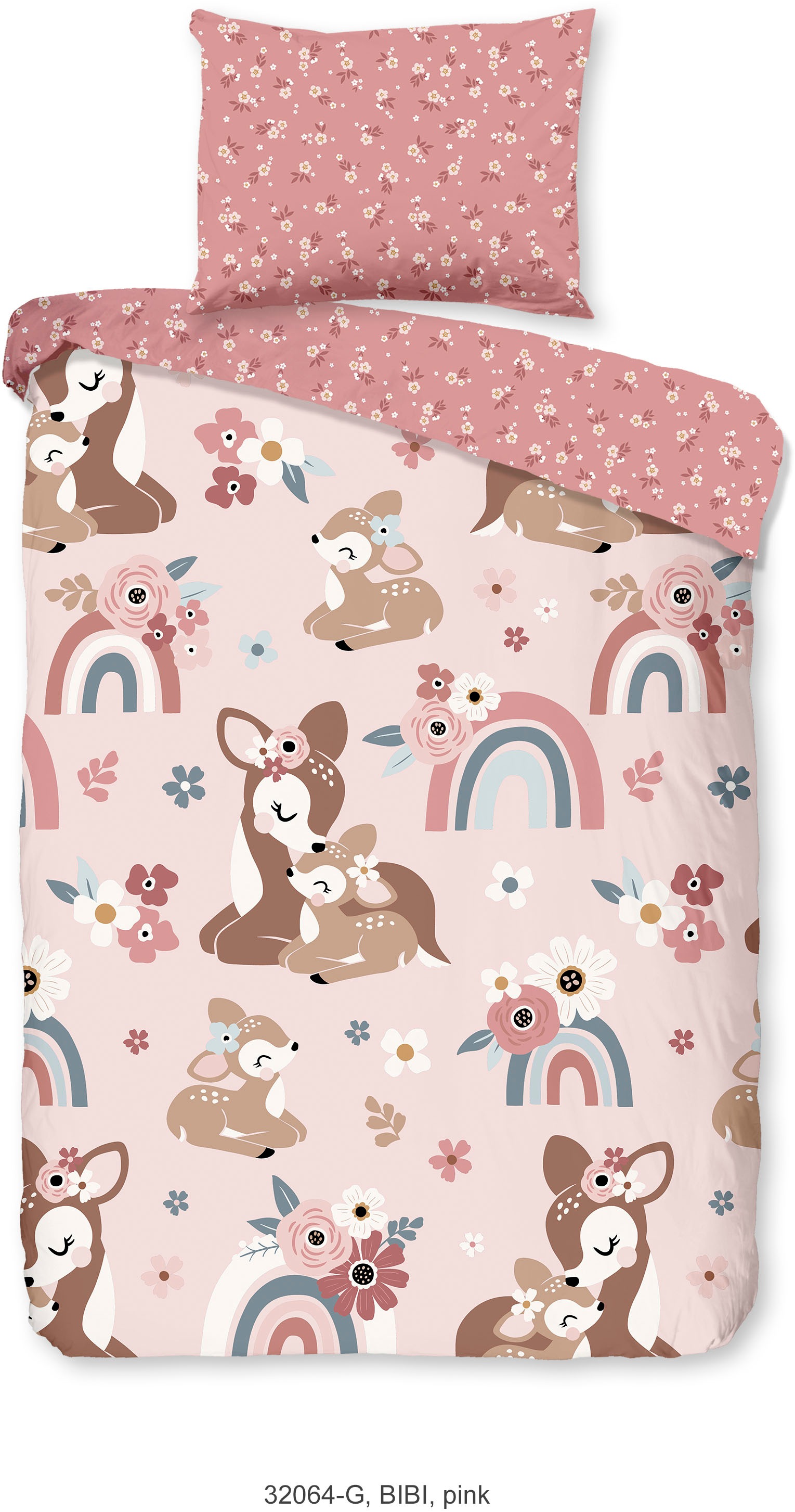good morning Babybettwäsche »Bibi blossom« 2 Stk. tlg. Baumwolle, 120x150, Reissverschluss, Wende, Baby, Mädchen, Bambi, Rosa