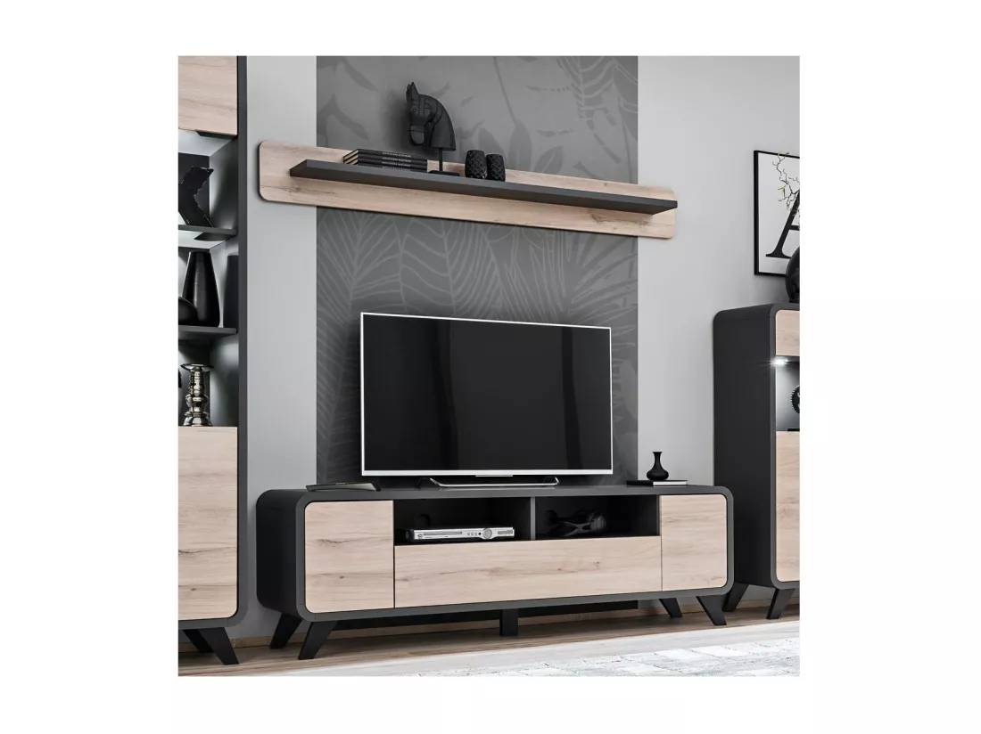 Étagère murale design OASIS, 160 cm, design et moderne, coloris gris anthracite et chêne