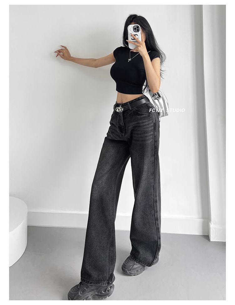 Girls Supply - Gewassen hoge taille rechte losse jeans