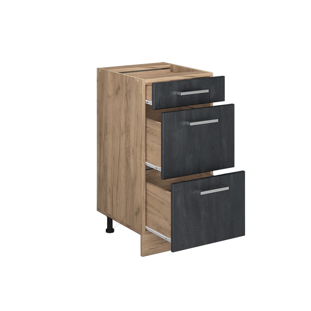 Vicco Schubladenunterschrank R-Line Schwarz Beton Eiche 40 cm mit Arbeitsplatte Weiß-Marmor