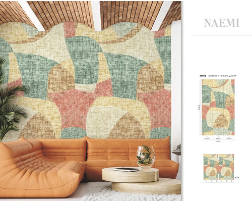 Vliesbehang 46958 Smart Art Gallery Graphic beige groen rood 3-delige set 159 x 270 cm