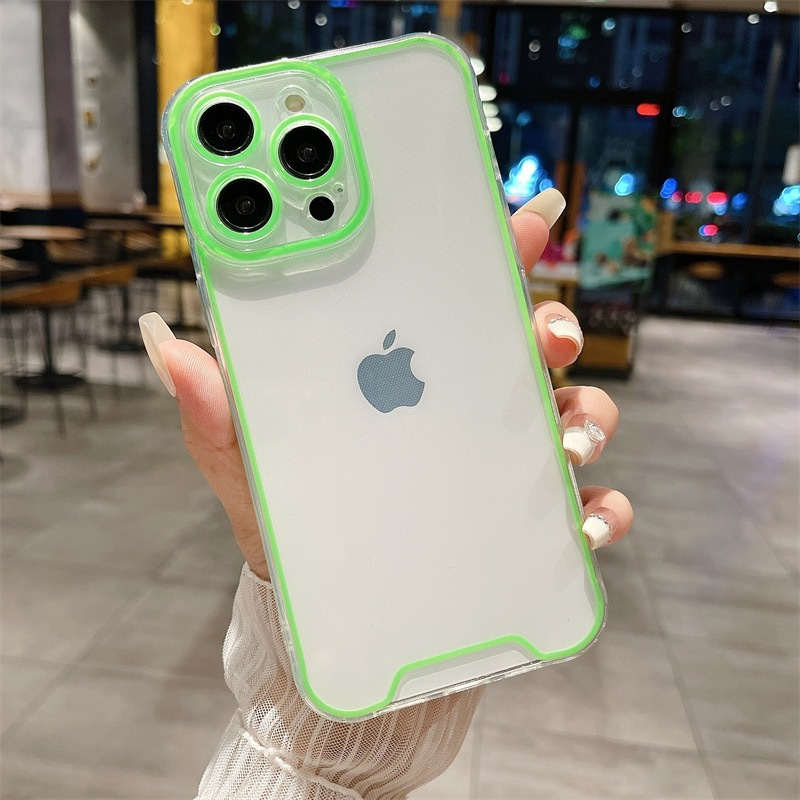 iPhone 16 Pro Max Gummi Case Hülle mit Fluoreszierendem Rahmen - Grün / Transparent