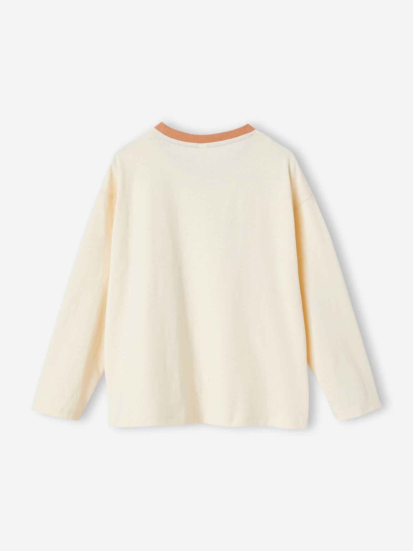 Camiseta de manga comprida cor baunilha com estampa floral de letras para meninas
