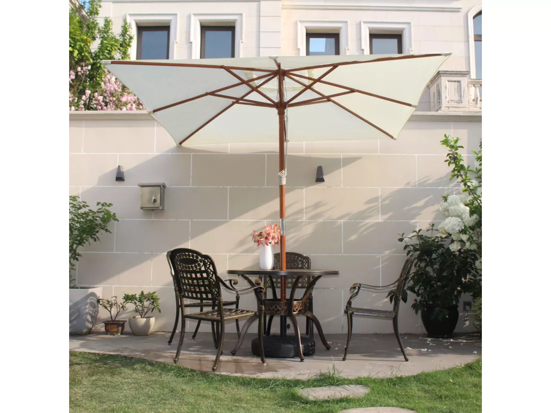 Parasol en bois carré 250x250 cm toile écru MATERA