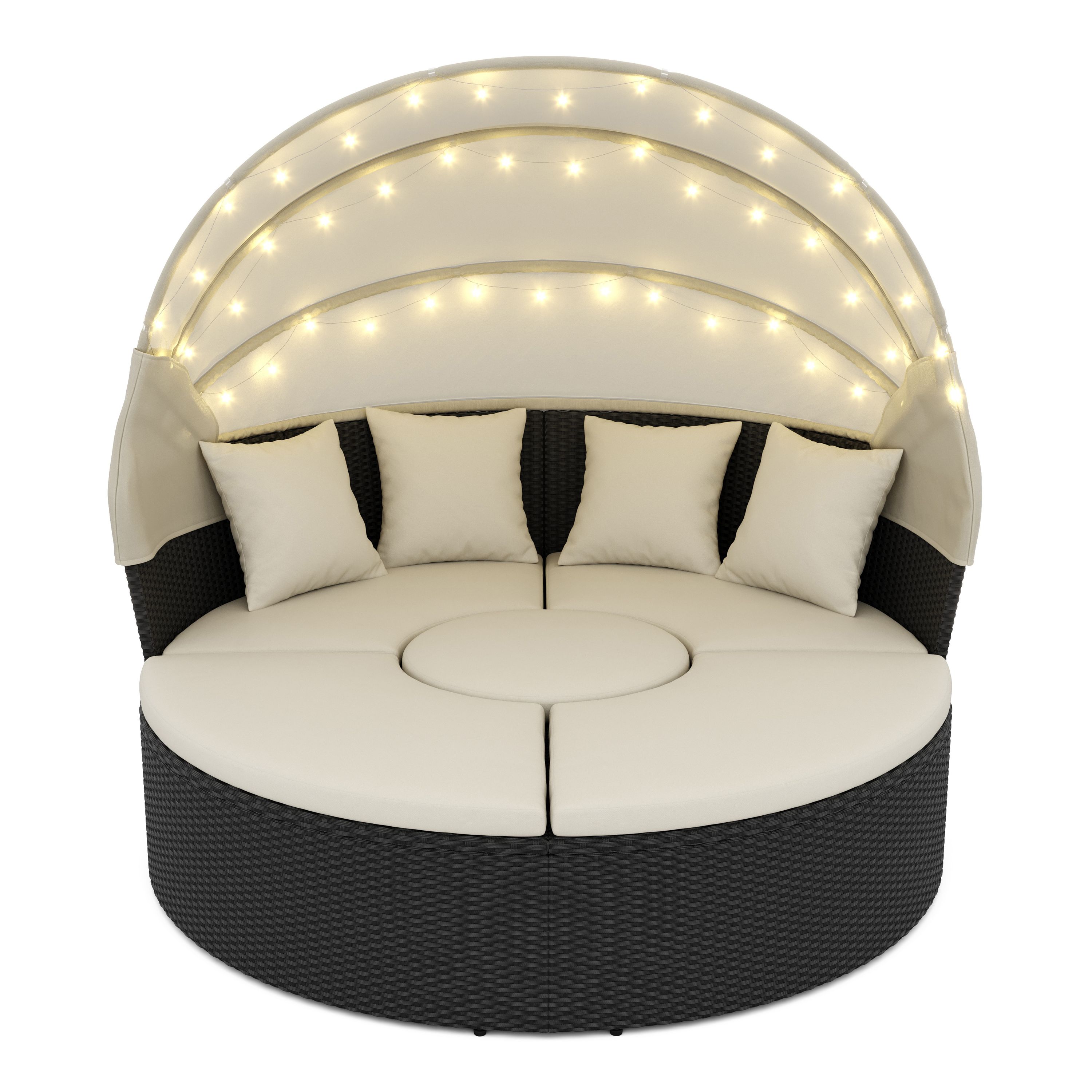 Rattan Sonneninsel mit LED PULA schwarz/beige