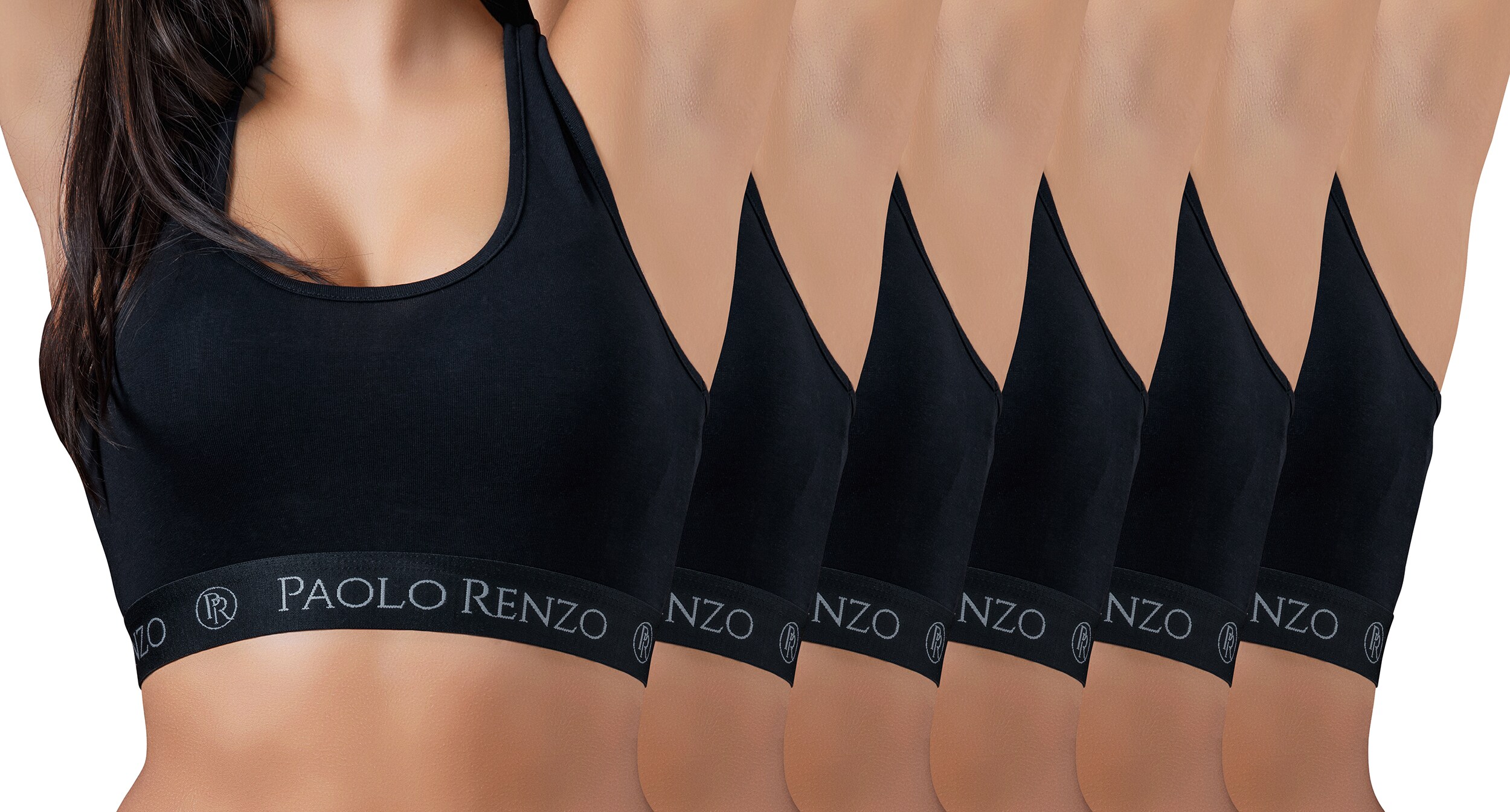 Paolo Renzo® Damen Baumwoll-Bustier SPORT LINE 3 Paar - Größe S - Grau