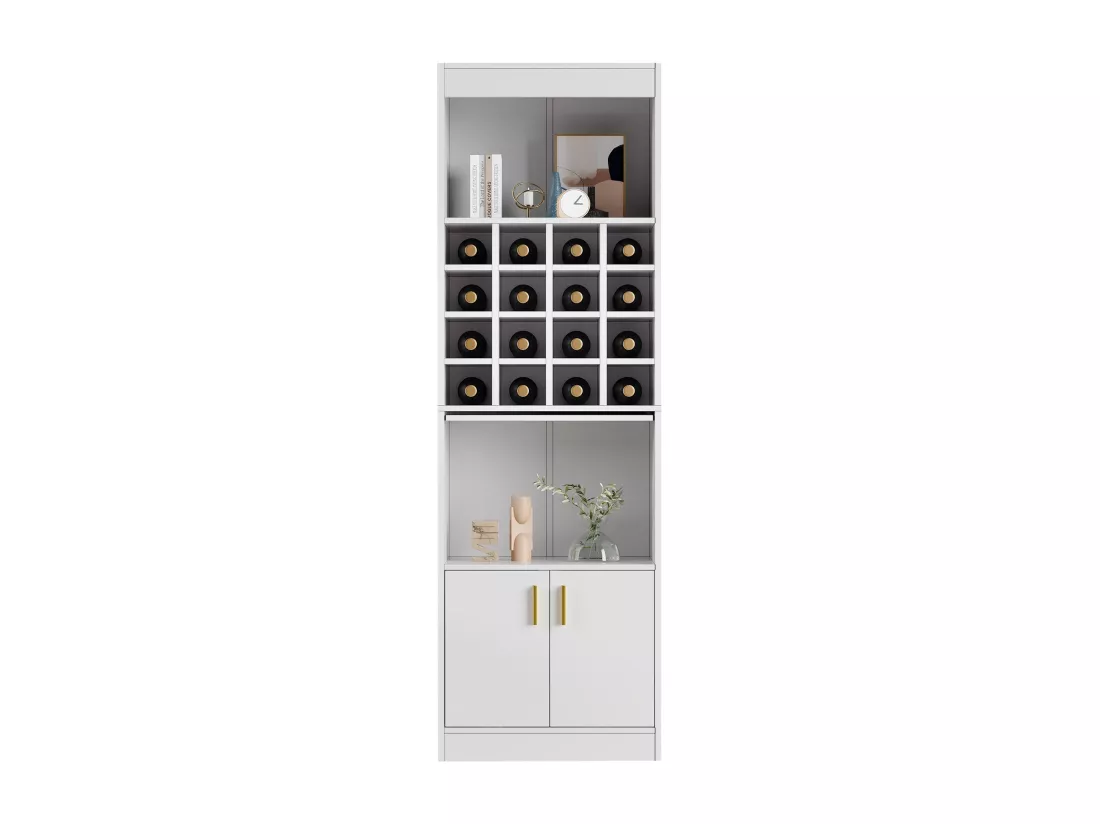 Vitrine avec 16 compartiments à vin - H 180 cm - en panneaux de particules - Blanc
