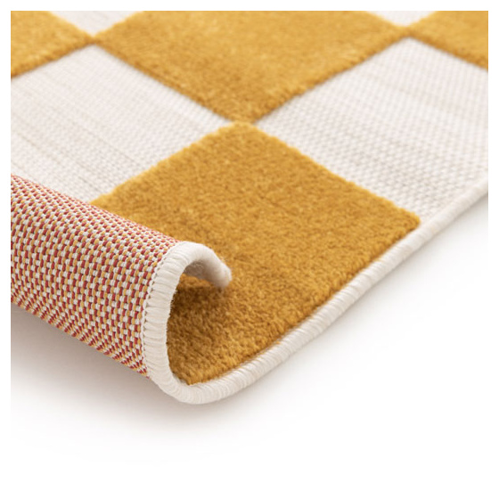 Tapis intérieur et extérieur motif damier - marius - jaune moutarde - 123 x 170 cm