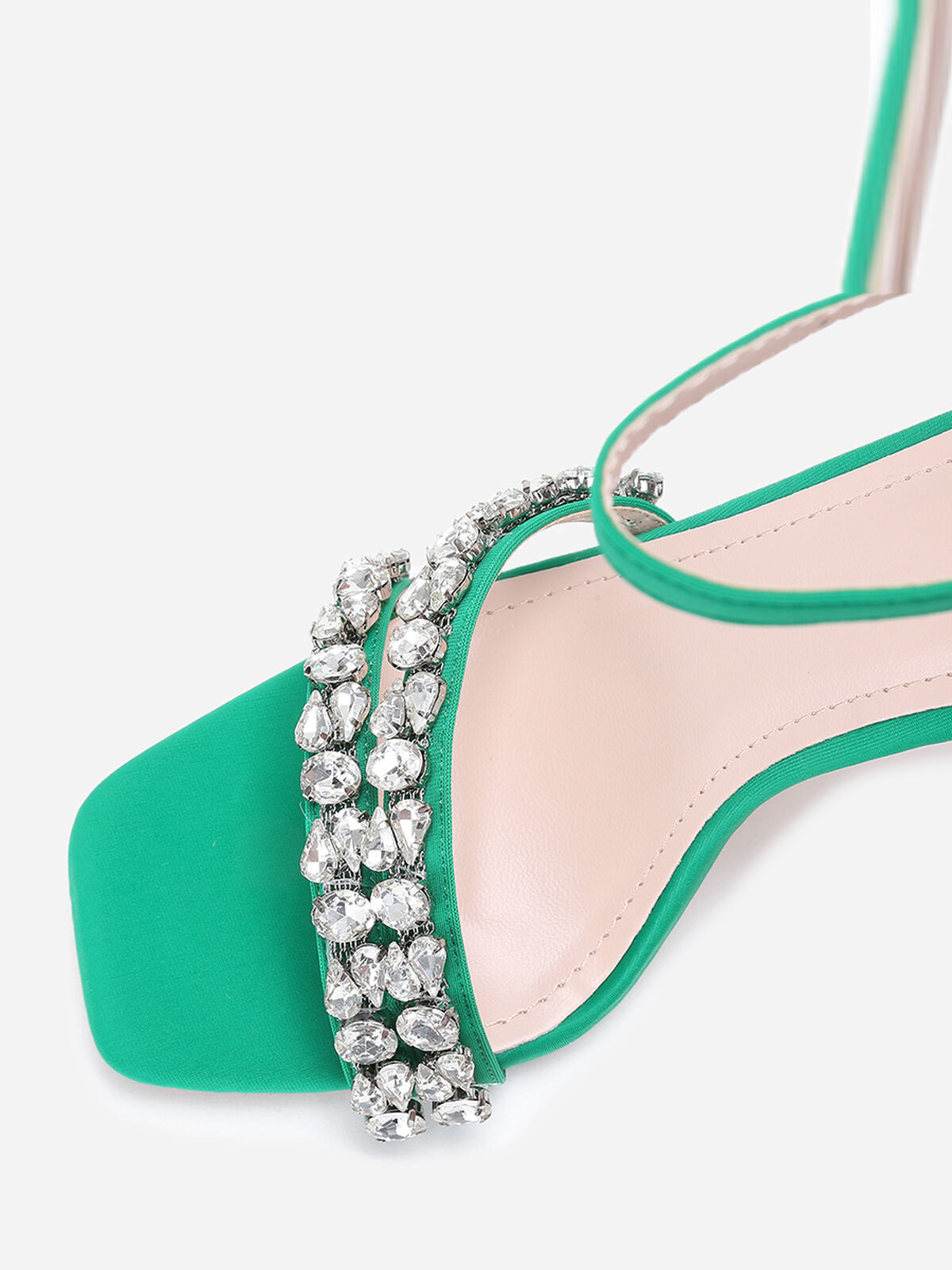 Sandales en tissu à strass et talon fin- Vert