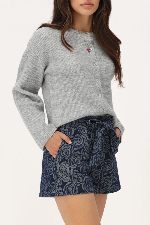 Blauwe denim short met rozen