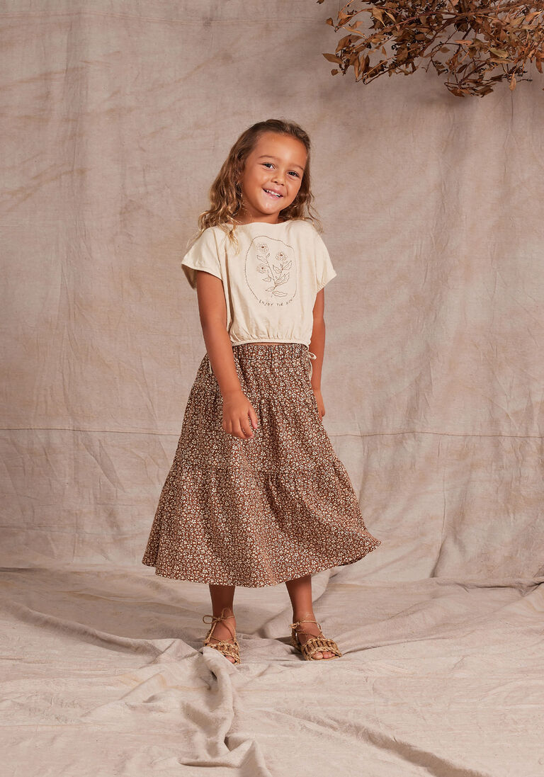 RYLEE + CRU cognac rylee + cru maxirok tiered midi skirt