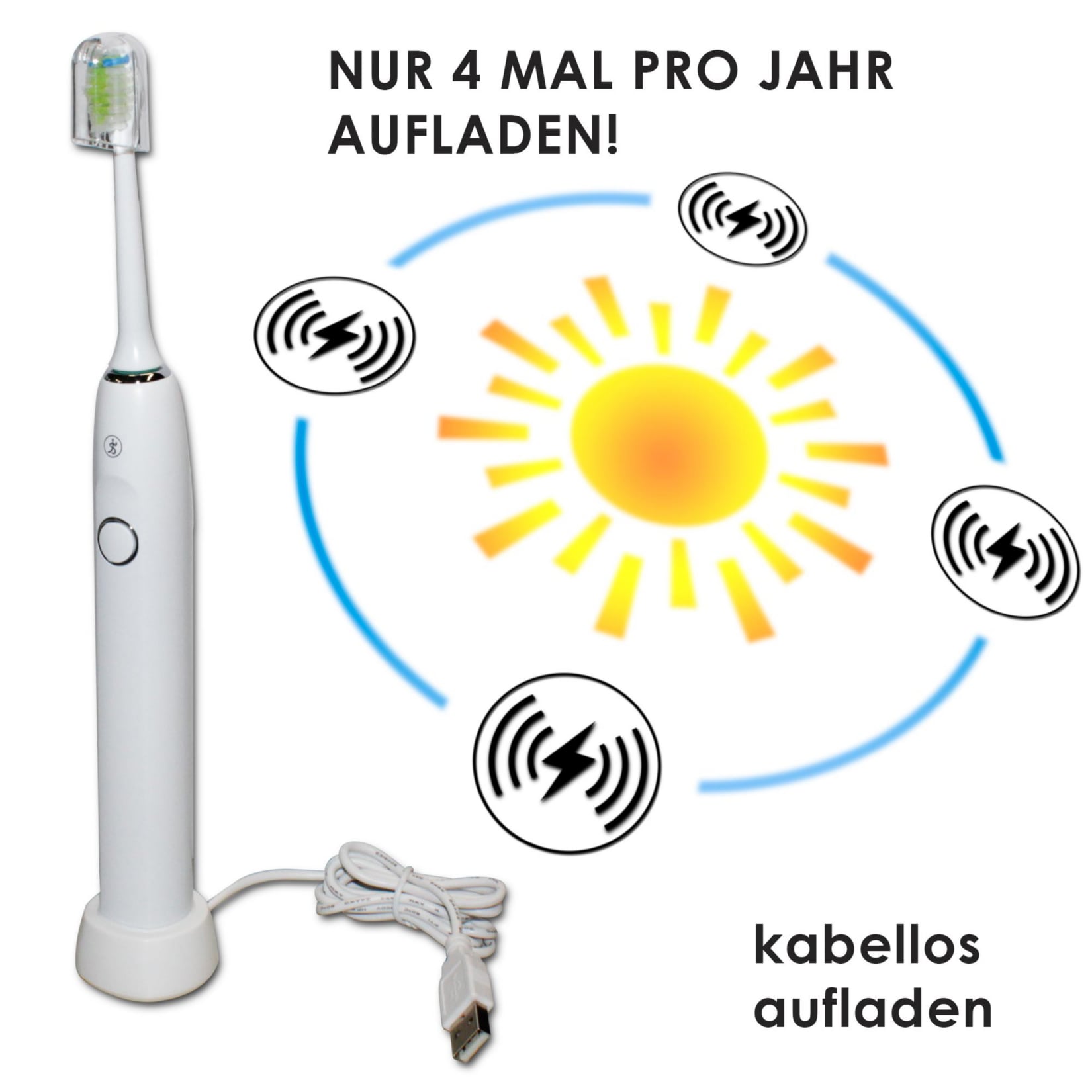 @tec Elektrische Schallzahnbürste Schall Zahnbürste weiß IPX7 + 2x Aufsteckbürsten