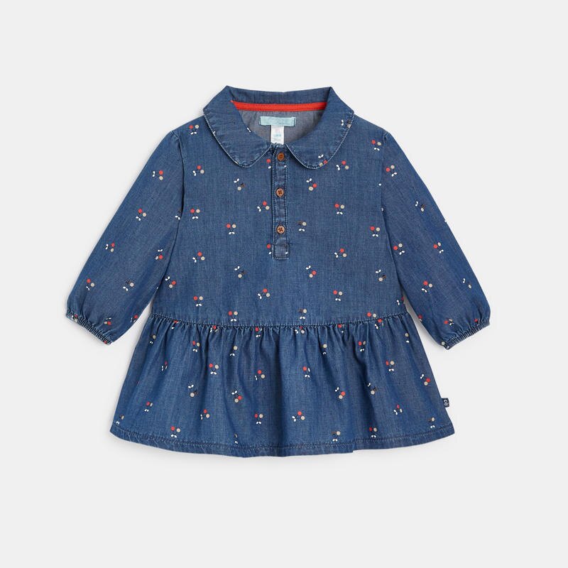 Robe en jean imprimé cerises bleue bébé fille Bleu