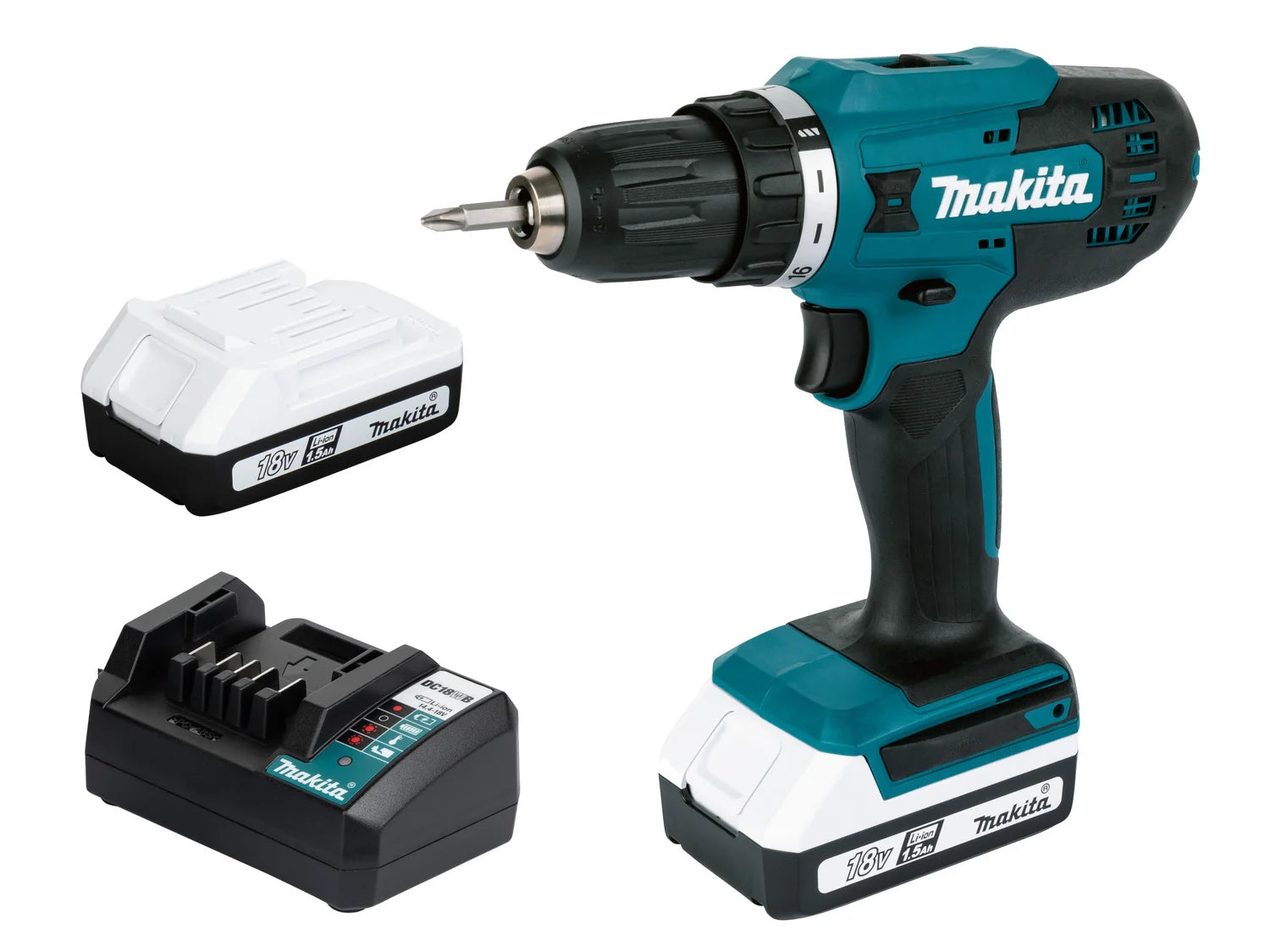 Makita 18 V cordless drill/driver set &raquo;DF488D&laquo;, with 2 batteries and charger