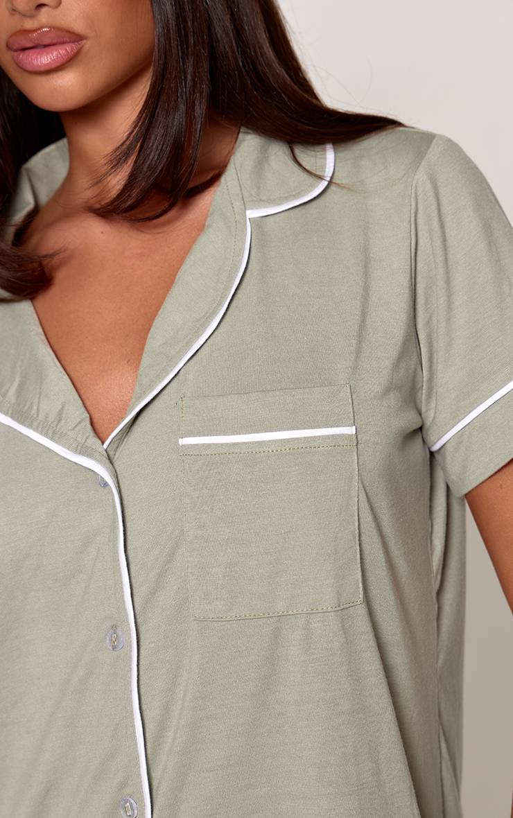 Vert Sauge Ensemble Pyjama Haut À Manches Courtes Et Short En Jersey Doux Avec Passepoil