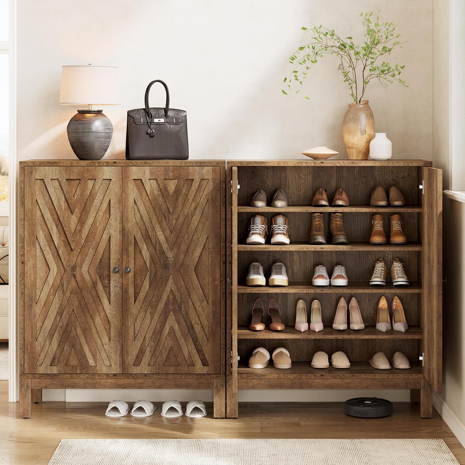 Tribesigns 2-türiger Schuhschrank, 5-stöckiges freistehendes Schuhregal mit verstellbaren Böden, Höhe 110 cm, für Eingangsbereich Flur Wohnzimmer, platzsparendes Schuhregal, Braun