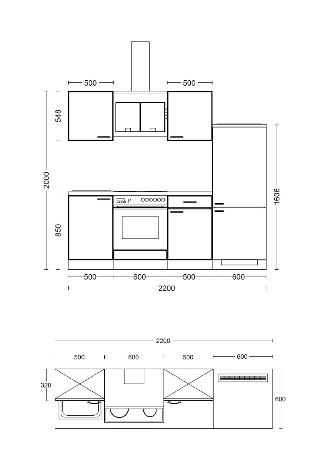 Küchenblock CARA - schilfgrün - Artisan Eiche - mit E-Geräten - 220 cm