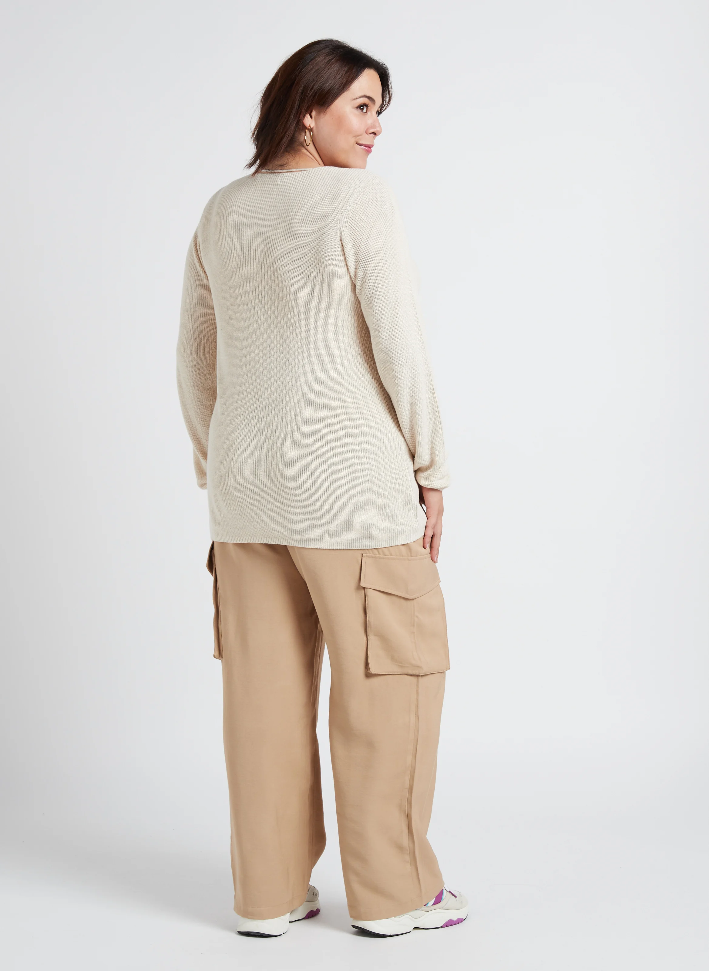 NEWLEXSUN - Pull droit col V| Beige