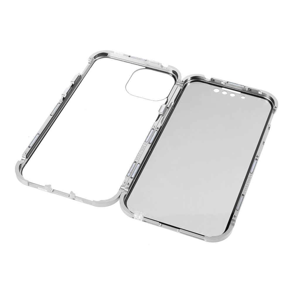 iPhone 13 Magnetische Alu Schutzhülle mit Panzer Glas Backcover   Privacy Displayschutz (Magnet-Technologie) - Silber