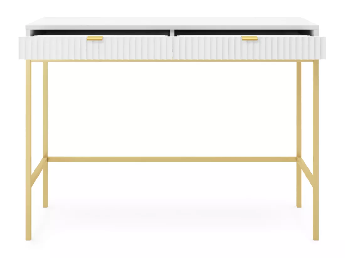 Coiffeuse - 104 cm - blanc avec pieds dorés - VELLORE