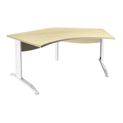 Bureau symétrique 120° IDRA - L180 cm - Pieds blanc - plateau imitation Erable