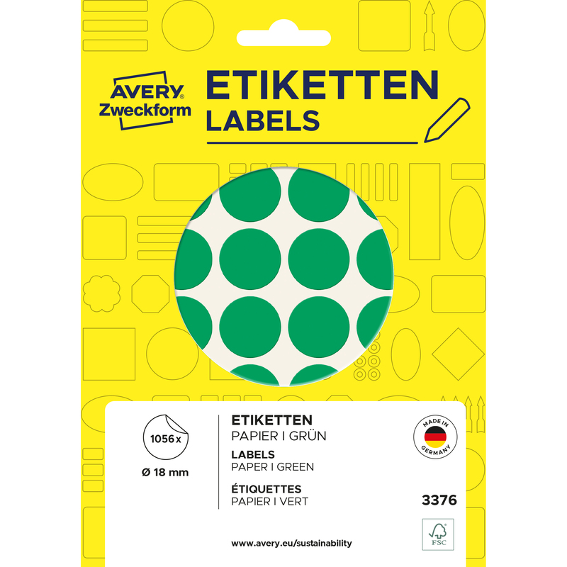 Avery Zweckform Markierungspunkte, 3376, 18 mm, grün