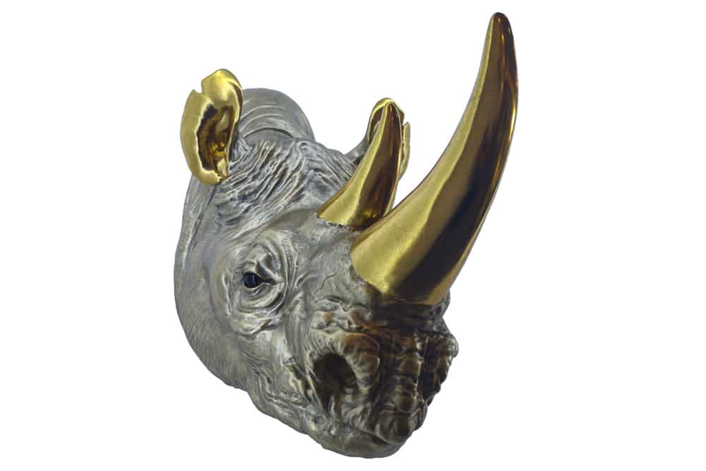 Deko-Wandfigur RHINO 60cm gold handmade Nashorn-Skulptur