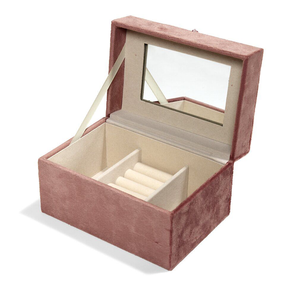 Boîte de rangement en bois revêtement velours rose 14x10xH8cm