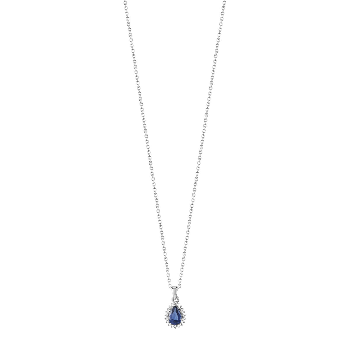 Collier or 750 blanc saphir et diamants 42 cm