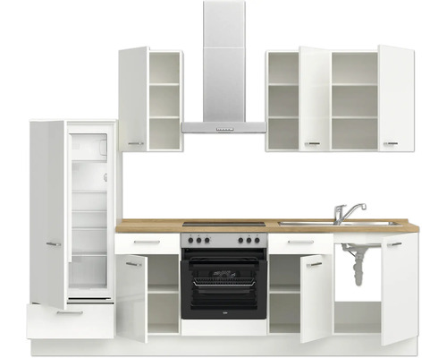 NOBILIA Keukenblok met apparatuur, modern, 270 cm, hoogglans alpinewit, voorgemonteerd, linkeruitvoering, 4004539008458