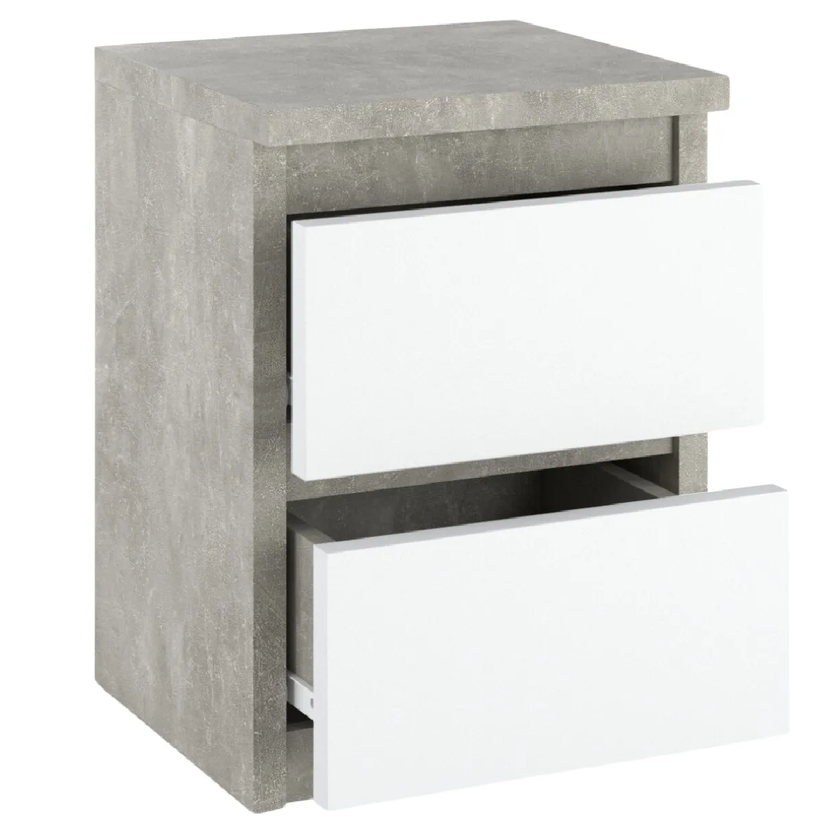 Table de chevet - Beton/Blanc - 2 tiroirs