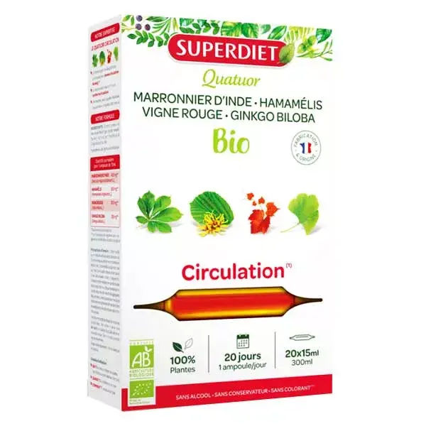 Superdiet Quarteto de Castanha-da-Índia para Circulação - 20 ampolas de 15ml